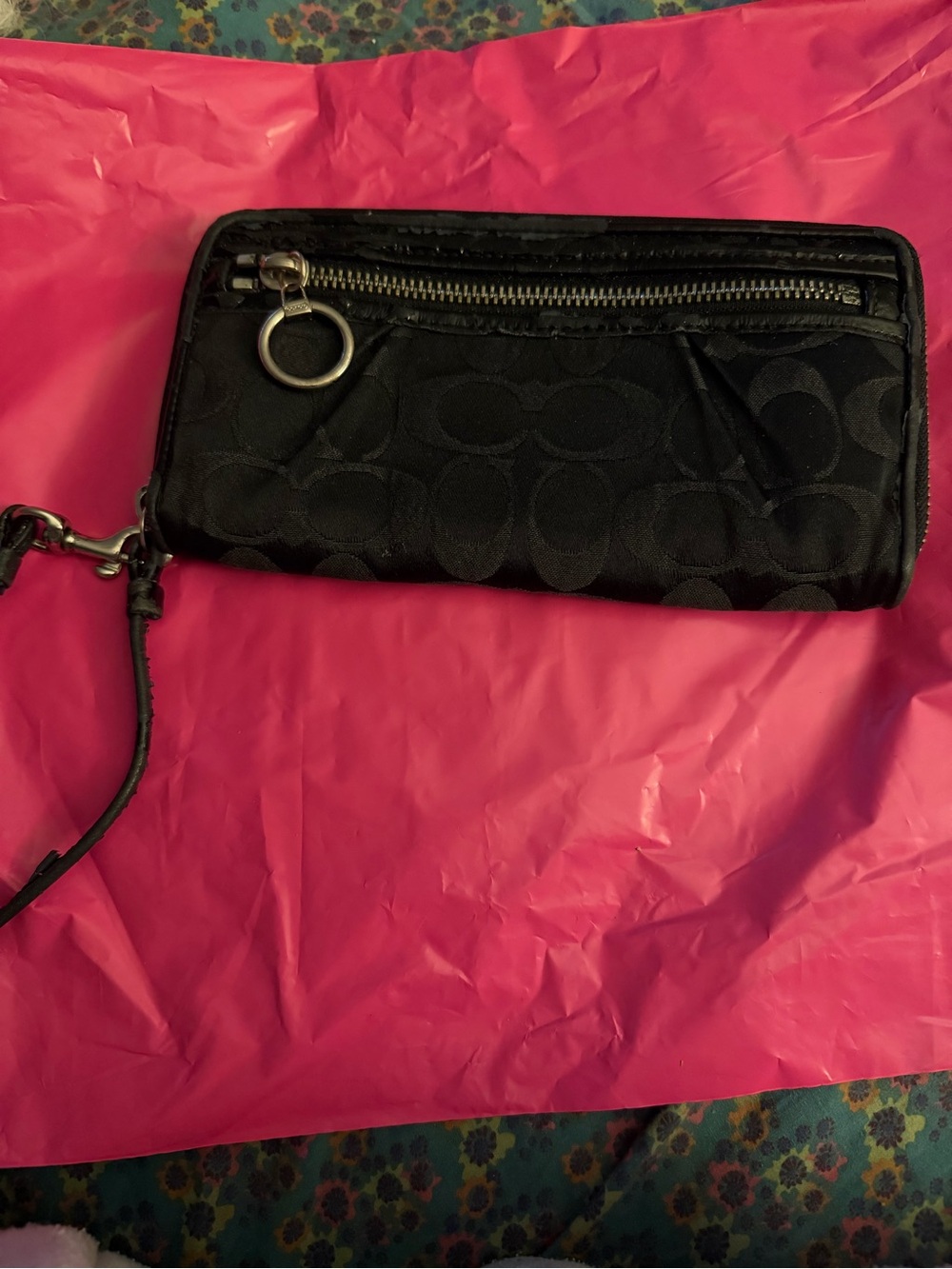 Coach Black Signature Wristlet Wallet - Good Used Condition